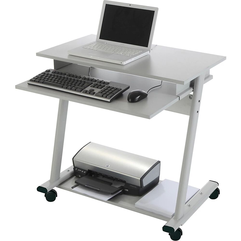 scrivania per computer, larghezza 800 mm, 3 ripiani, grigio chiaro