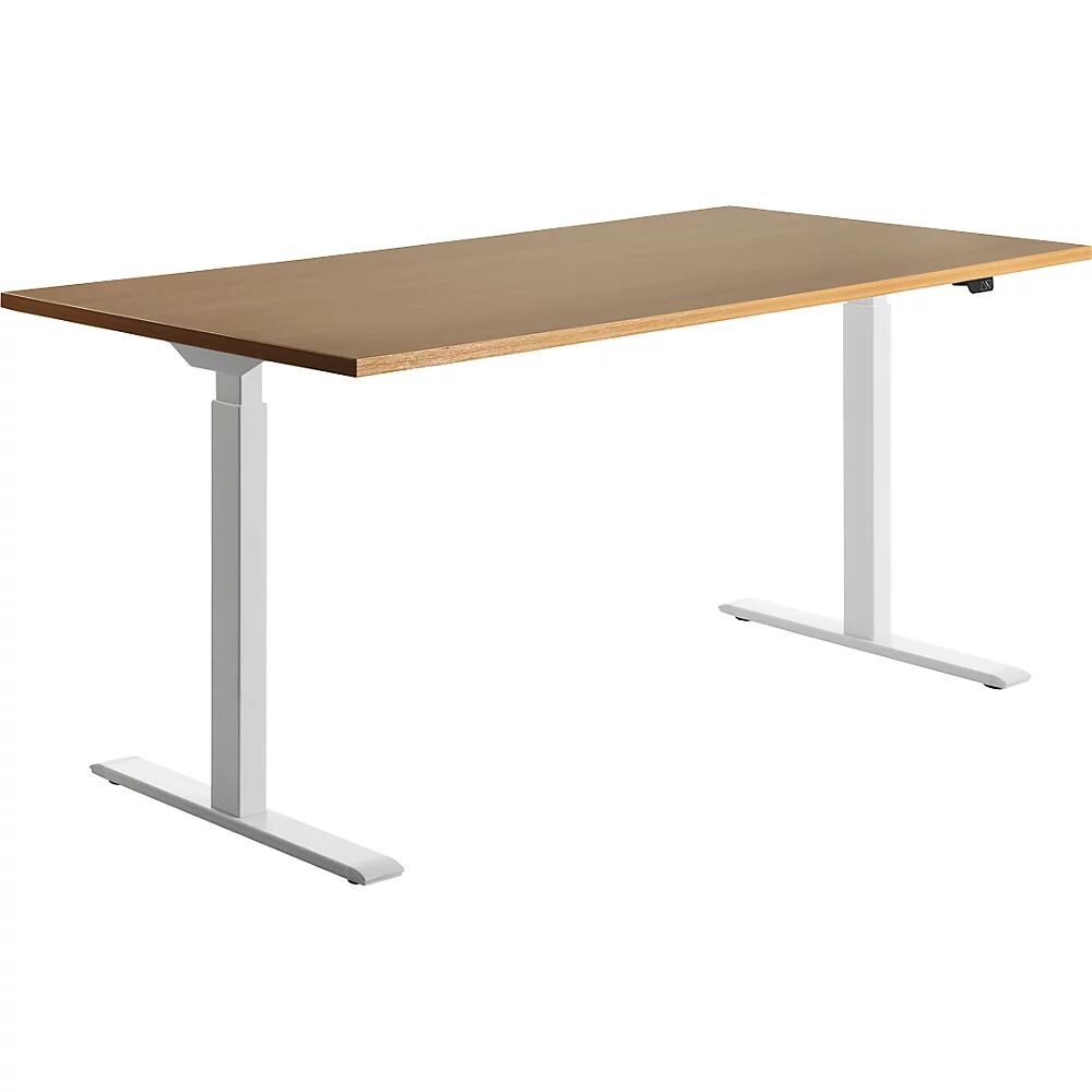topstar scrivania, con regolazione elettrica dell'altezza, largh. x prof. 1600 x 800 mm, piano simil-faggio, telaio bianco