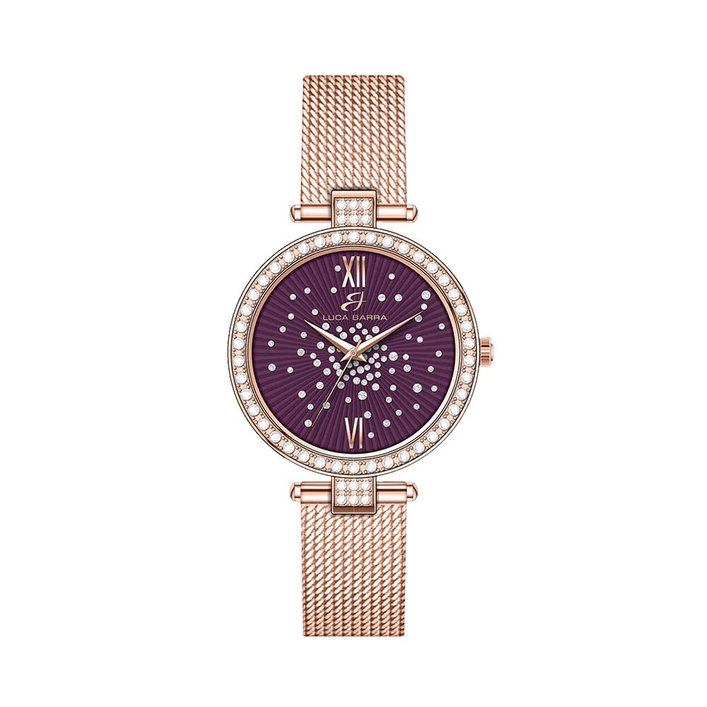 Luca Barra OROLOGIO DONNA IN ACCIAIO IP ROSE QUADRANTE VIOLA GHIERA CON CRISTALLI BIANCHI