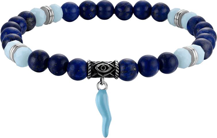 Luca Barra BRACCIALE UOMO ELASTICO CON PIETRE BLU E VERDI E CORNO TURCHESE