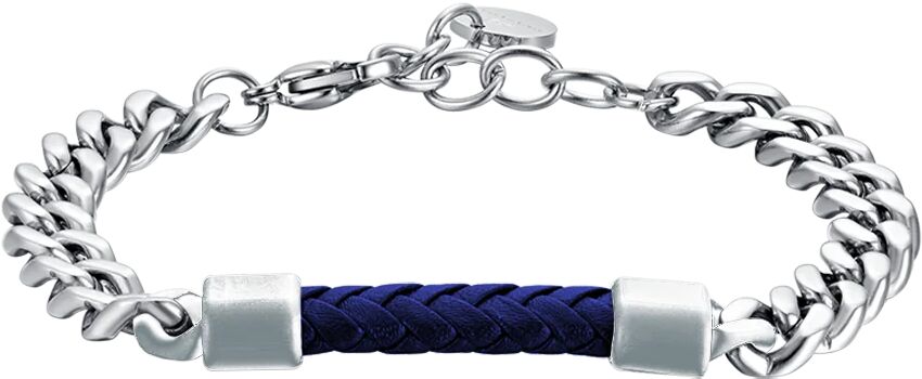 Luca Barra BRACCIALE UOMO IN ACCIAIO CON ELEMENTO IN CUOIO BLU