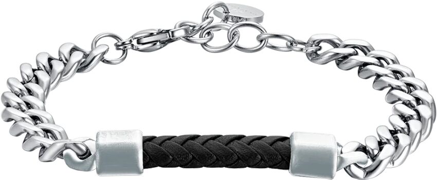 Luca Barra BRACCIALE UOMO IN ACCIAIO CON ELEMENTO IN CUOIO NERO