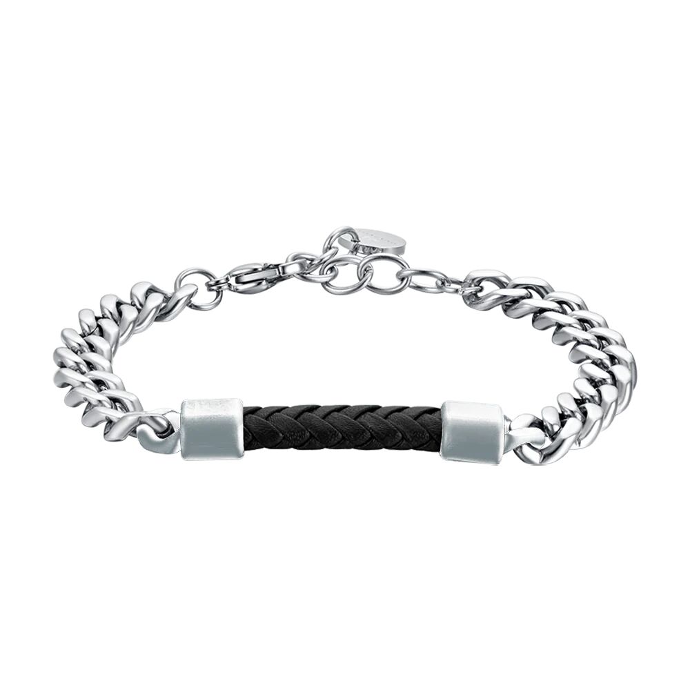 Luca Barra BRACCIALE UOMO IN ACCIAIO CON ELEMENTO IN CUOIO NERO