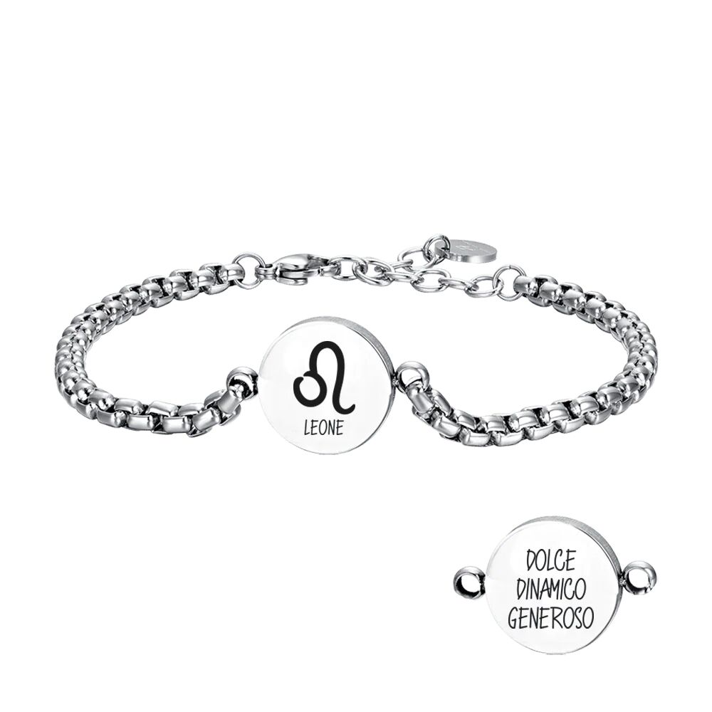 Luca Barra BRACCIALE UOMO IN ACCIAIO SEGNO ZODIACALE LEONE PIASTRA