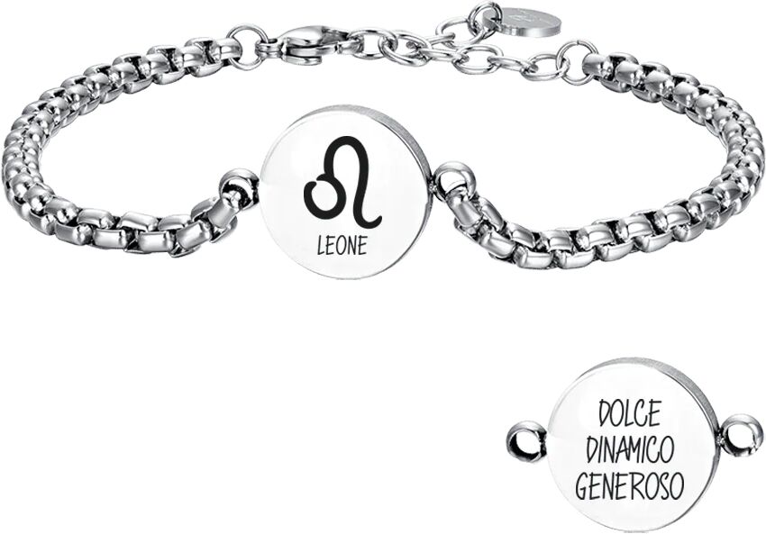 Luca Barra BRACCIALE UOMO IN ACCIAIO SEGNO ZODIACALE LEONE PIASTRA