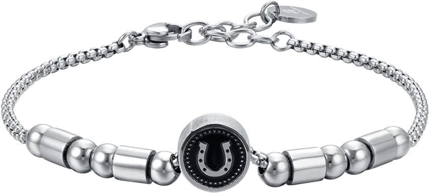 Luca Barra BRACCIALE UOMO IN ACCIAIO ELEMENTO CON FERRO DI CAVALLO SILVER E SMALTO NERO