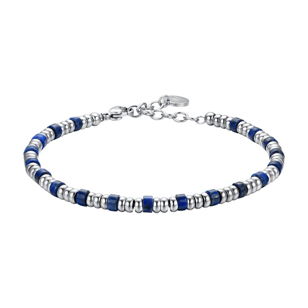 Luca Barra BRACCIALE UOMO IN ACCIAIO CON ELEMENTI SILVER E PIETRE BLU