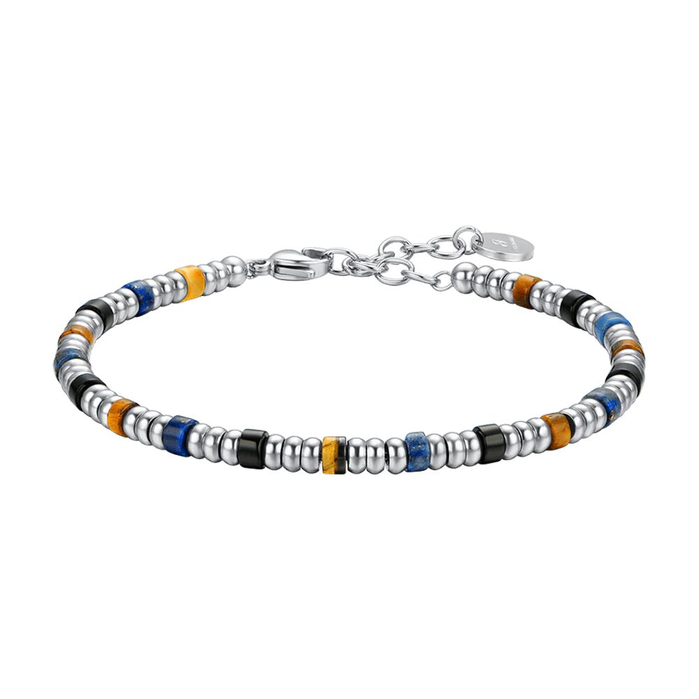 Luca Barra BRACCIALE UOMO IN ACCIAIO CON ELEMENTI SILVER E PIETRE MULTICOLOR