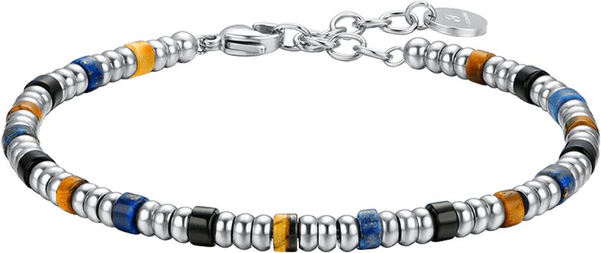 Luca Barra BRACCIALE UOMO IN ACCIAIO CON ELEMENTI SILVER E PIETRE MULTICOLOR