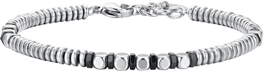 Luca Barra BRACCIALE UOMO IN ACCIAIO EMATITE SILVER E NERA