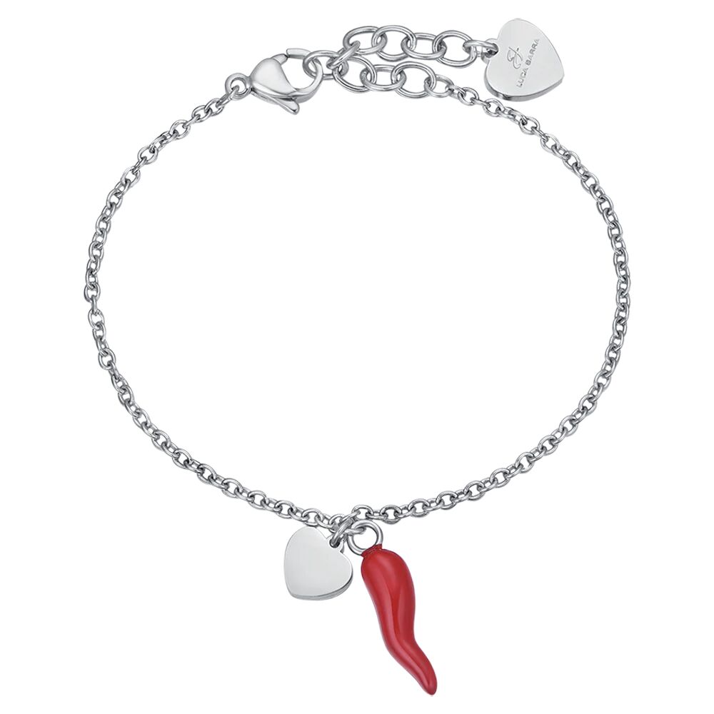 Luca Barra BRACCIALE DONNA IN ACCIAIO CON CUORE E CORNO ROSSO