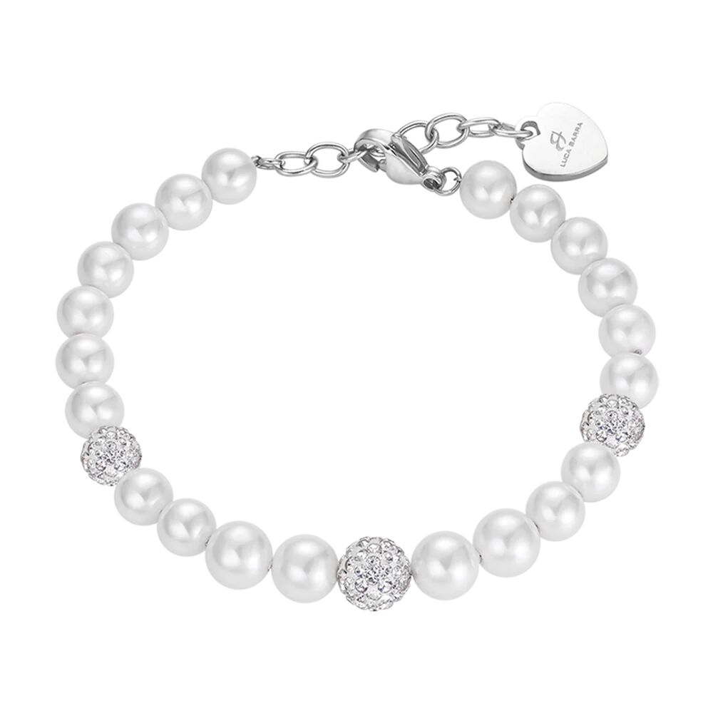 Luca Barra BRACCIALE DONNA DI PERLE CON CRISTALLI BIANCHI, Argento