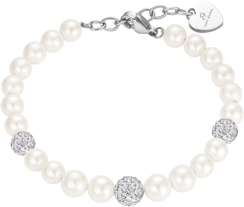 Luca Barra BRACCIALE DONNA DI PERLE CON CRISTALLI BIANCHI, Bianco