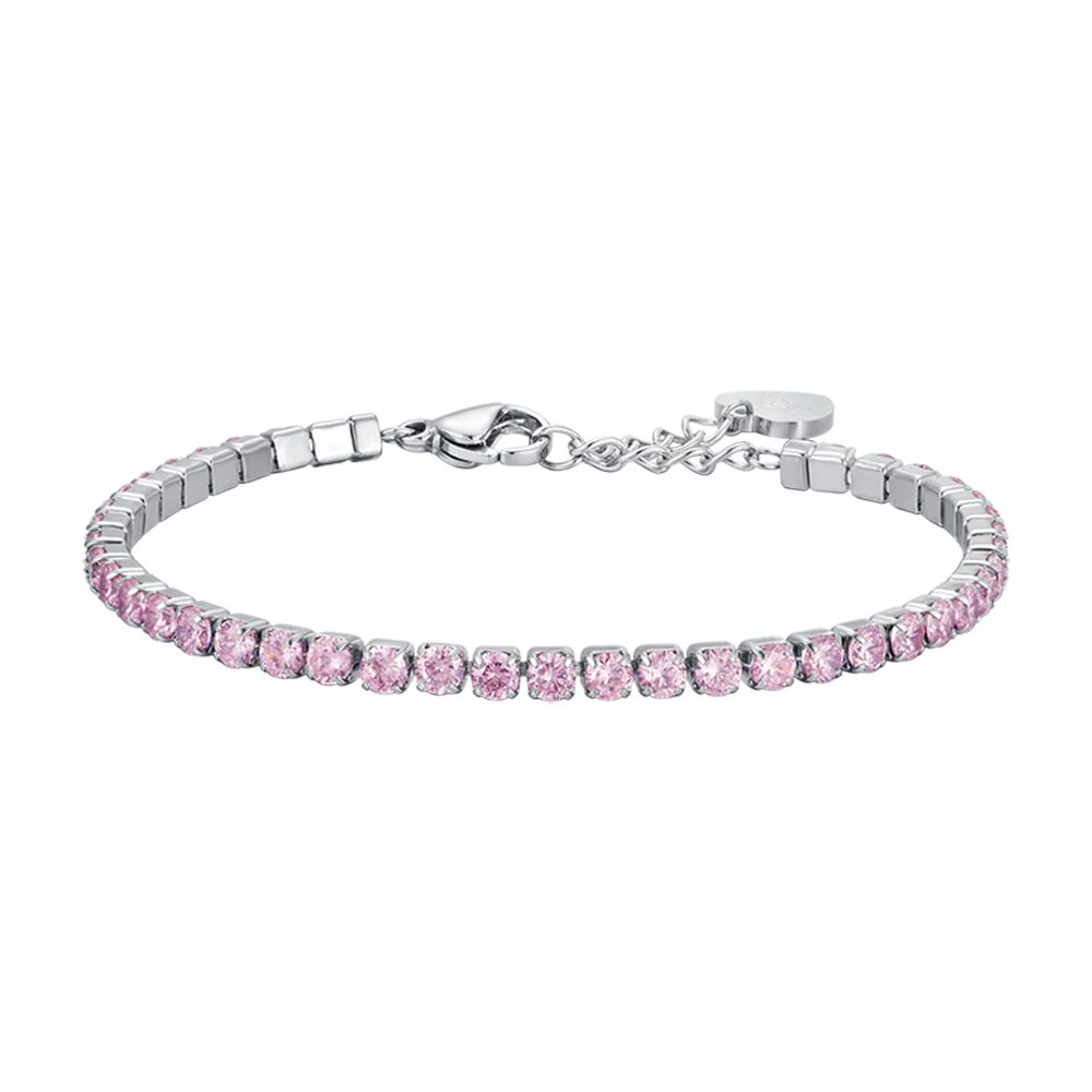 Luca Barra BRACCIALE TENNIS DONNA IN ACCIAIO CON CRISTALLI ROSA