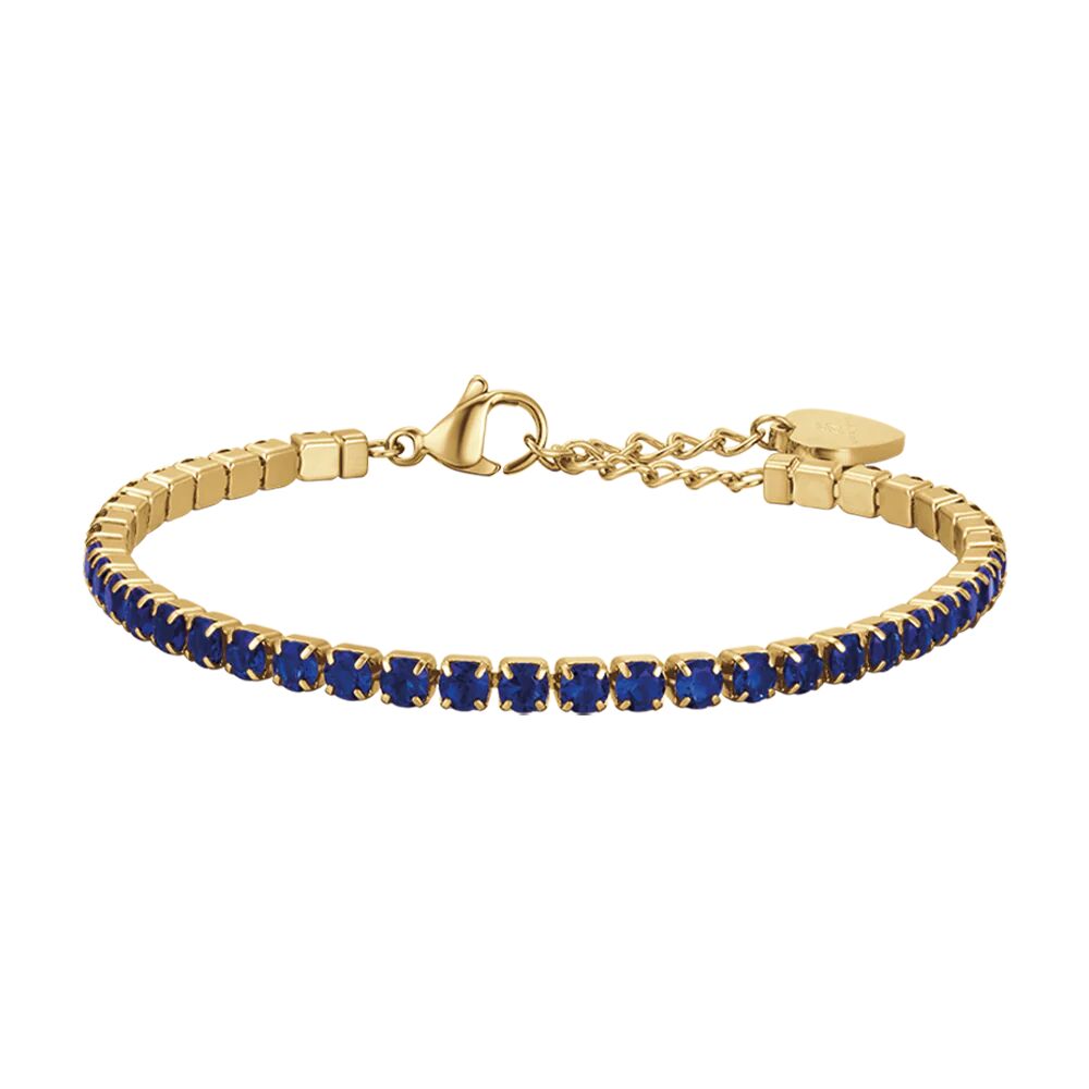 Luca Barra BRACCIALE TENNIS DONNAIN ACCIAIO IP GOLD CON CRISTALLI BLU, Argento