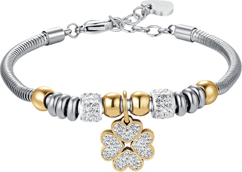 Luca Barra BRACCIALE DONNA IN ACCIAIO CON QUADRIFOGLIO CON CRISTALLI BIANCHI, Oro