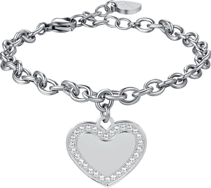 Luca Barra BRACCIALE DONNA IN ACCIAIO CON CUORE CON CRISTALLI BIANCHI