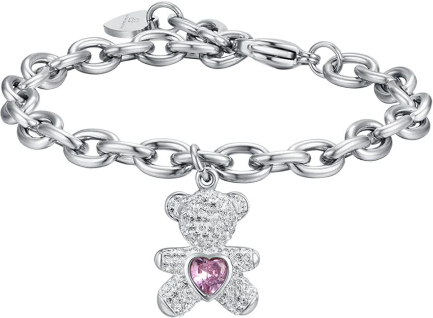 Luca Barra BRACCIALE DONNA IN ACCIAIO CON ORSETTO CON CRISTALLI ROSA E BIANCHI