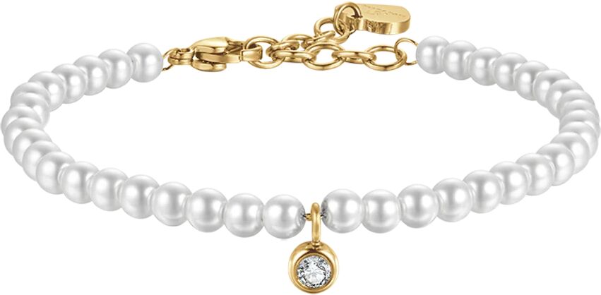 Luca Barra BRACCIALE DONNA IN ACCIAIO IP GOLD CON PERLE CON CRISTALLO BIANCO