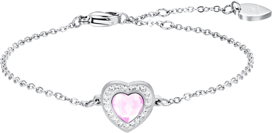 Luca Barra BRACCIALE DONNA IN ACCIAIO CUORE CRISTALLO ROSA E CRISTALLI BIANCHI