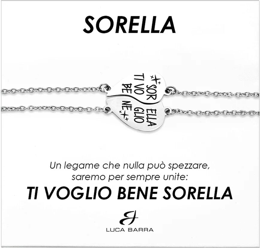 Luca Barra BRACCIALI DONNA IN ACCIAIO MEZZO CUORE SORELLA, TI VOGLIO BENE