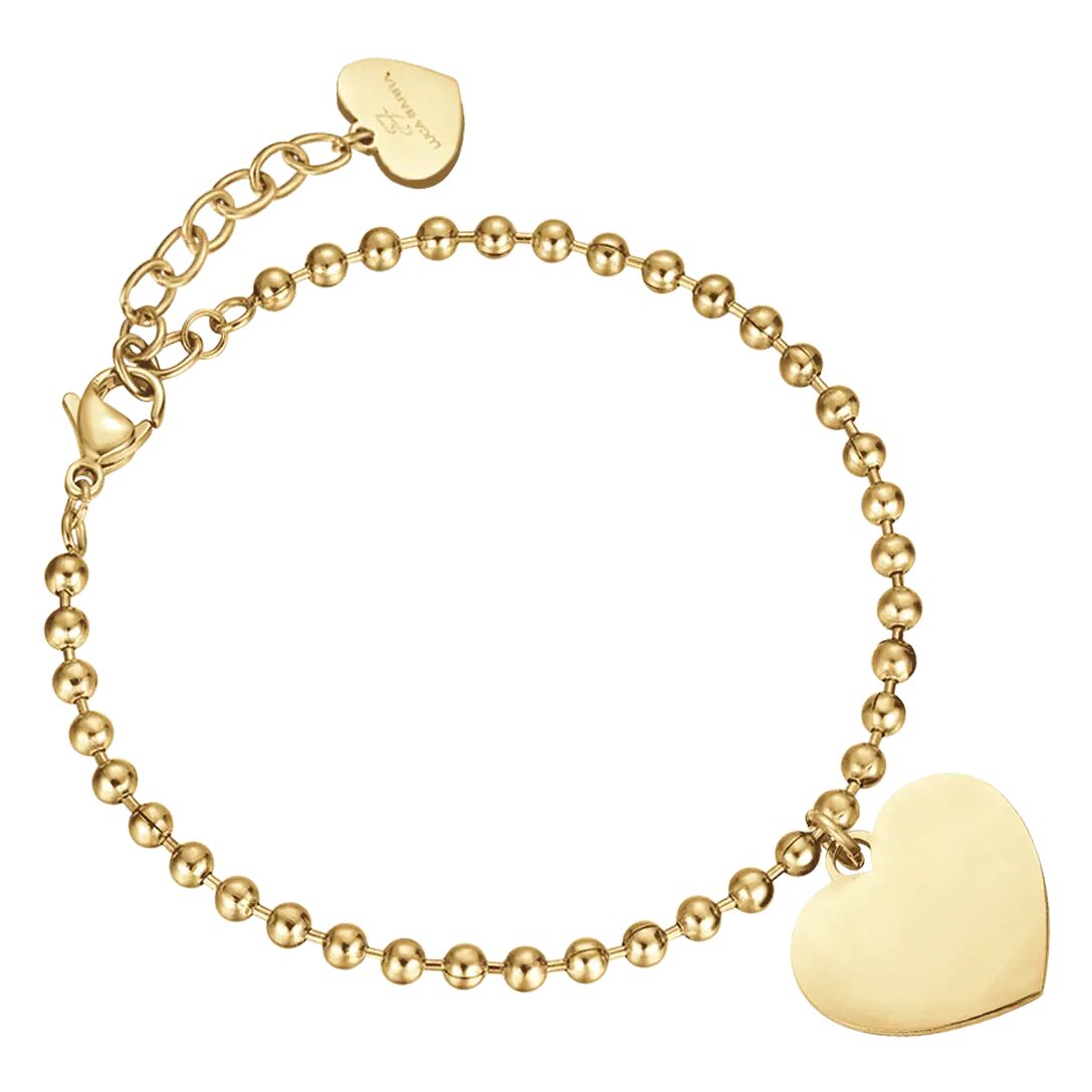 Luca Barra BRACCIALE DONNA PERSONALIZZATO IN ACCIAIO DORATO CON CUORE MAGLIA PALLINATA