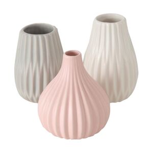 Boltze Set 3 vasi decorativi piccoli in gres Wilma Grigio, Rosé