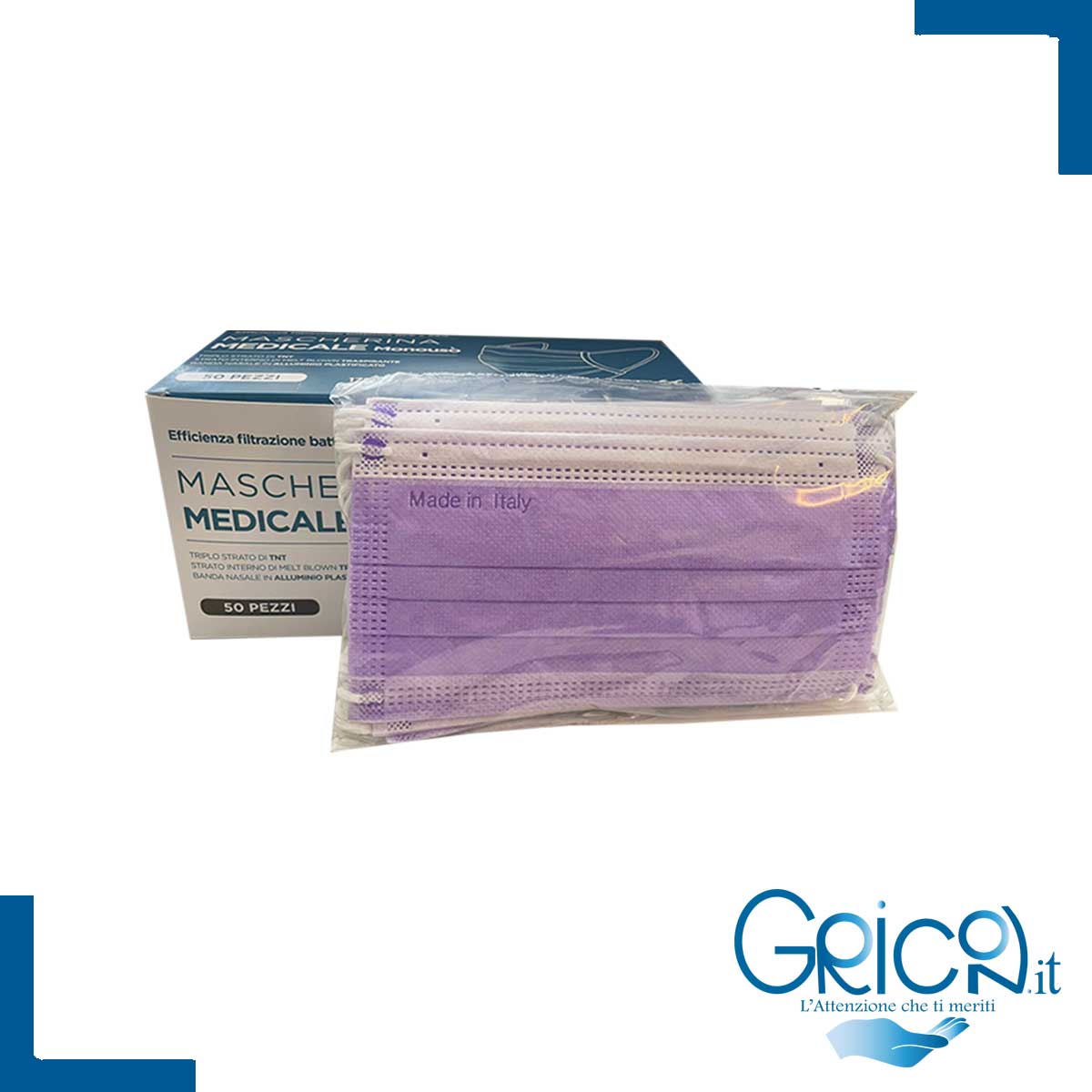 gricon mascherine chirurgiche colorate italiane - 50 pz. -