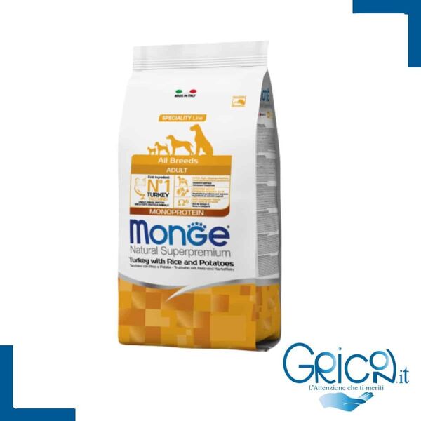 monge all breeds adult monoprotein tacchino con riso e patate - 12 kg - 1 sacco