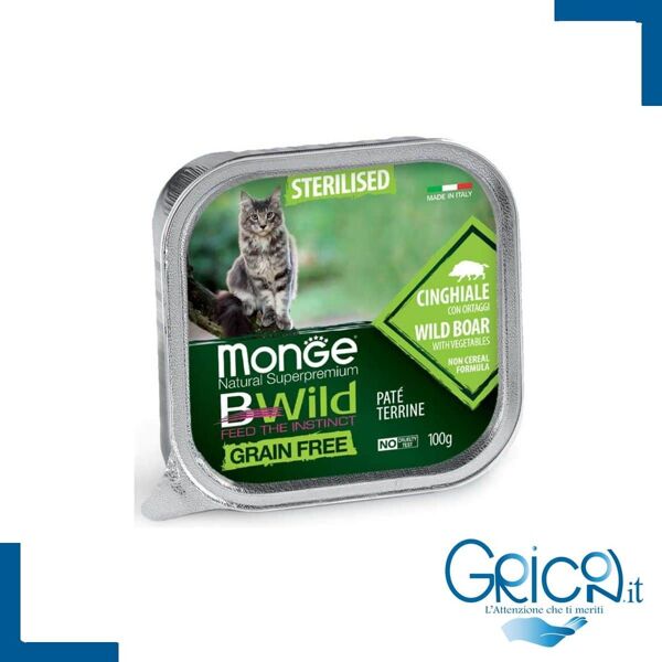 monge bwild grain free gatto sterilizzato cinghiale con ortaggi (fagiolini e carote) 100 g - 1 pz