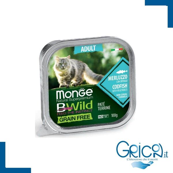 monge bwild grain free gatto merluzzo con ortaggi (fagiolini e carote) 100 g - 1 pz