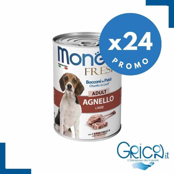 monge cane fresh bocconi in paté con agnello adult 400 g - 24 pz