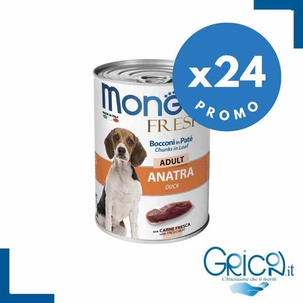 monge cane fresh bocconi in paté con anatra adult 400 g - 24 pz