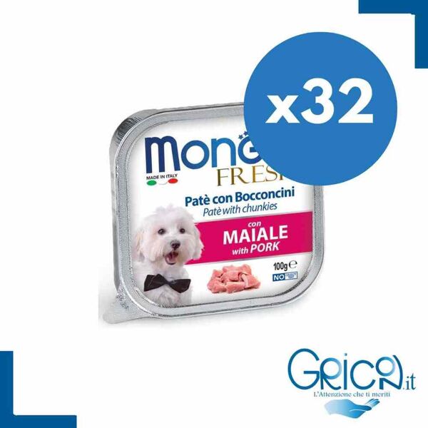 monge cane fresh paté e bocconcini con maiale 100 g - 32 pz