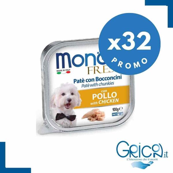 monge cane fresh paté e bocconcini con pollo 100 g - 32 pz