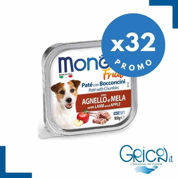 monge cane fruit paté e bocconcini con agnello e mela 100 g - 32 pz