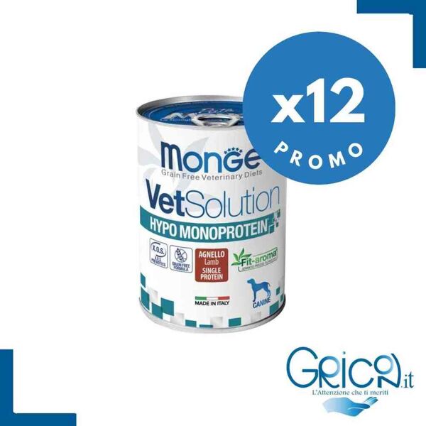 monge cane vetsolution hypo monoprotein agnello 400gr - 12 pz