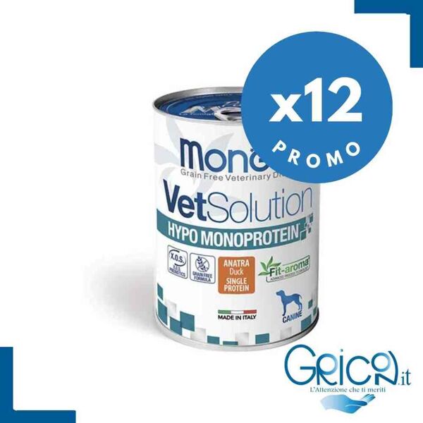 monge cane vetsolution hypo monoprotein anatra 400gr - 12 pz