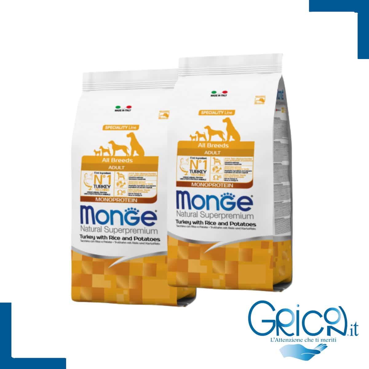 monge cane all breeds adult monoprotein tacchino con riso e patate - 2+ sacchi