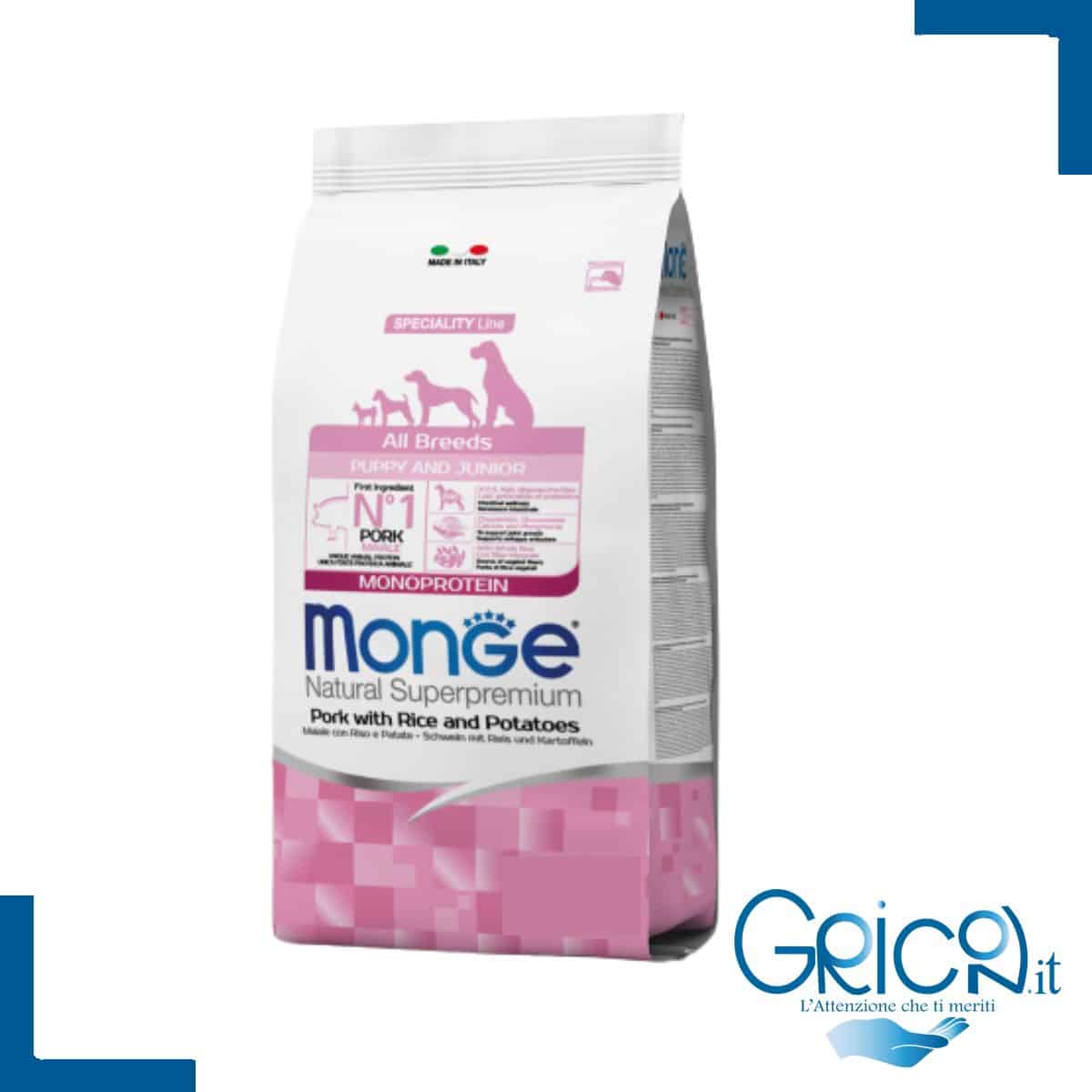 monge cane all breeds puppy & junior maiale con riso e patate - 2+ sacchi