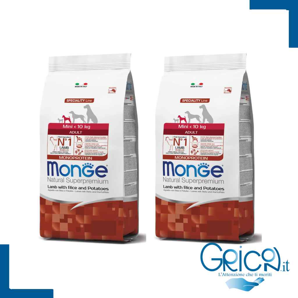 monge cane mini adult agnello con riso e patate - 2+ sacchi