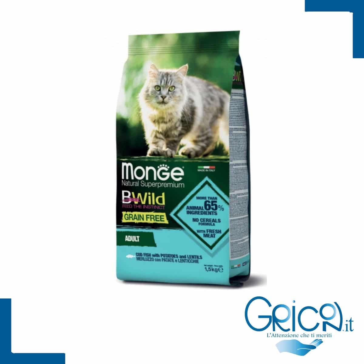 Monge Gatto BWild Grain Free Adult Merluzzo con Patate e Lenticchie 1.5 Kg - 2+ sacchi