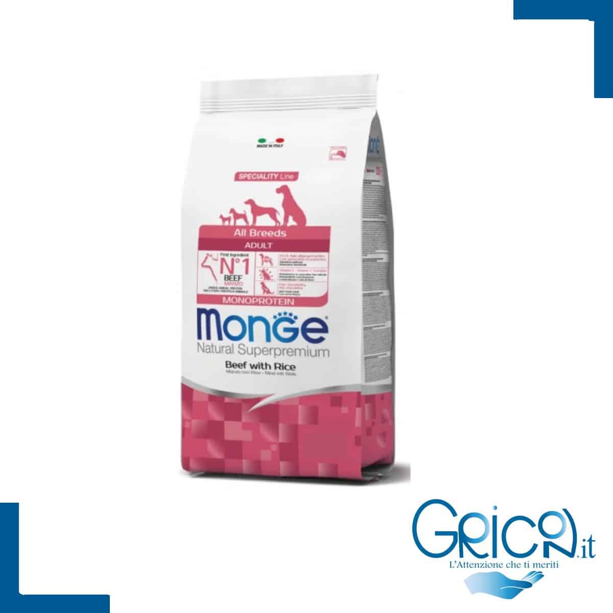 Monge All Breeds Adult Manzo con Riso - 12 kg , 1 sacco