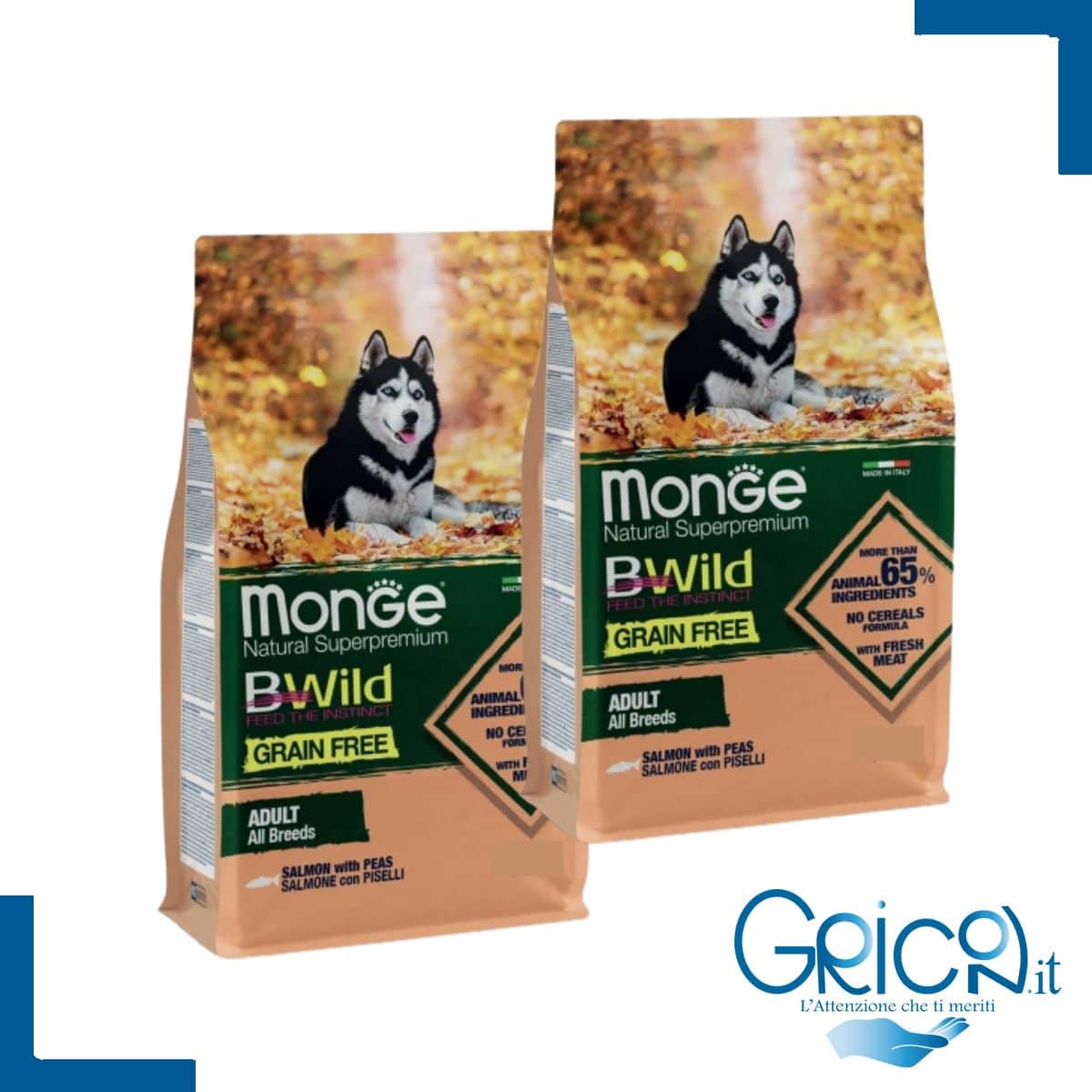 Monge Cane BWild Grain Free Salmone con Piselli – All Breeds Adult - 2+ sacchi