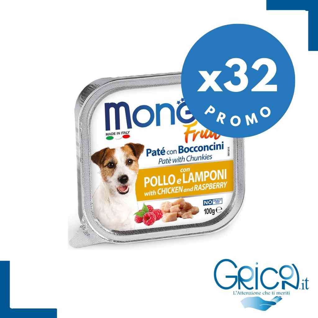 Monge Cane Fruit Paté e Bocconcini con Pollo e Lamponi 100 g - 32 pz