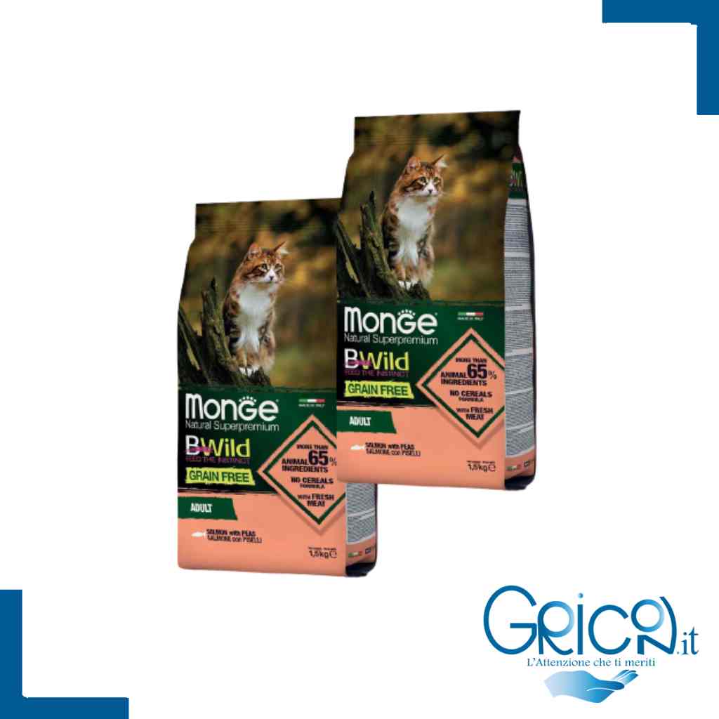 Monge Gatto BWild Grain Free Adult Salmone e Piselli 1.5 Kg - 2+ sacchi