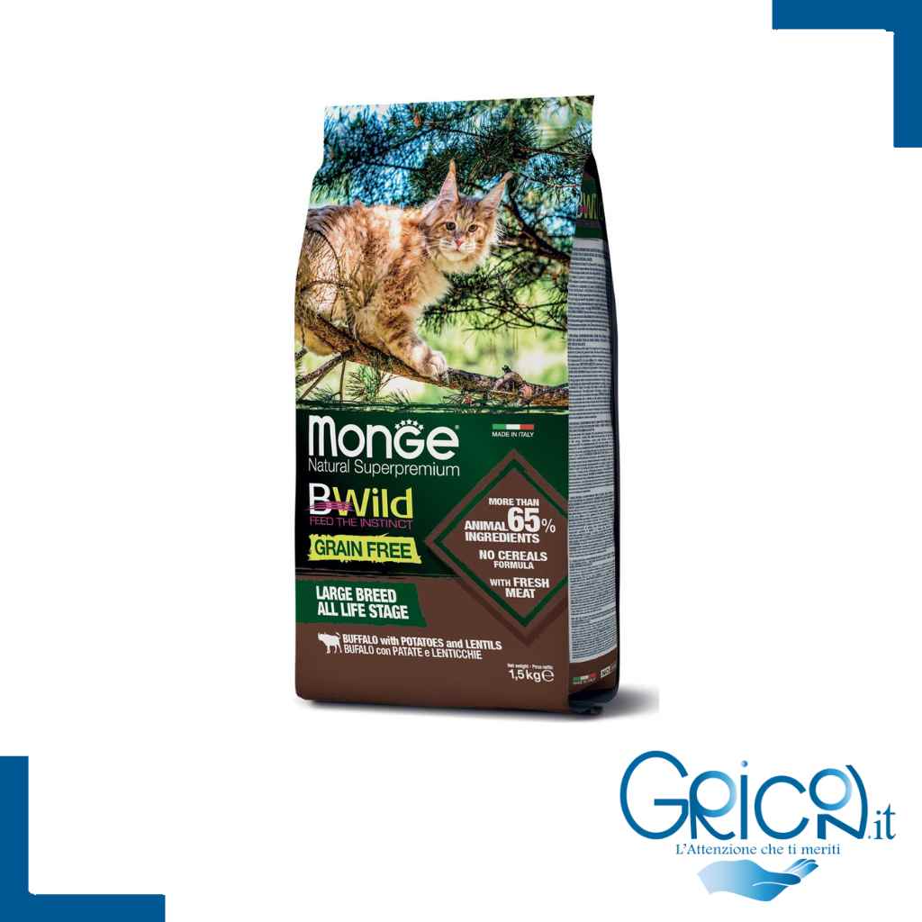 Monge BWild Gatto Bufalo con Patate e Lenticchie 1.5 Kg - 2+ sacchi