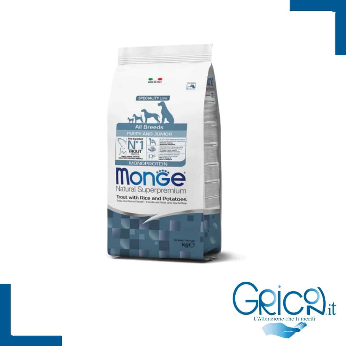 Monge All Breeds Puppy & Junior Trota con Riso e Patate - 12 Kg - 1 sacco