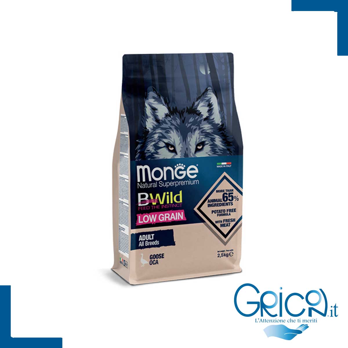 Monge Bwild Low Grain Oca – All Breeds Adult - 2,5 kg , 1 sacco