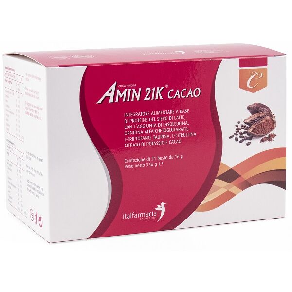 italfarmacia srl amin 21k - integratore di proteine del siero di latte - gusto cacao 21 bustine